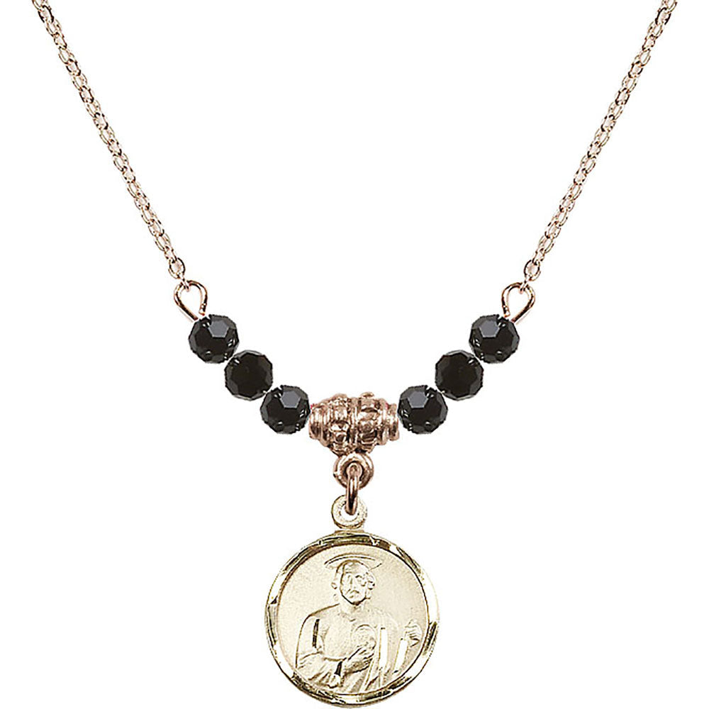14kt Gold Filled Saint Jude Birthstone Necklace with Jet Beads - 0601