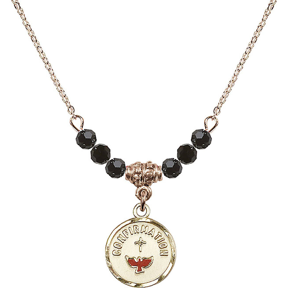 14kt Gold Filled Confirmation Birthstone Necklace with Jet Beads - 0601