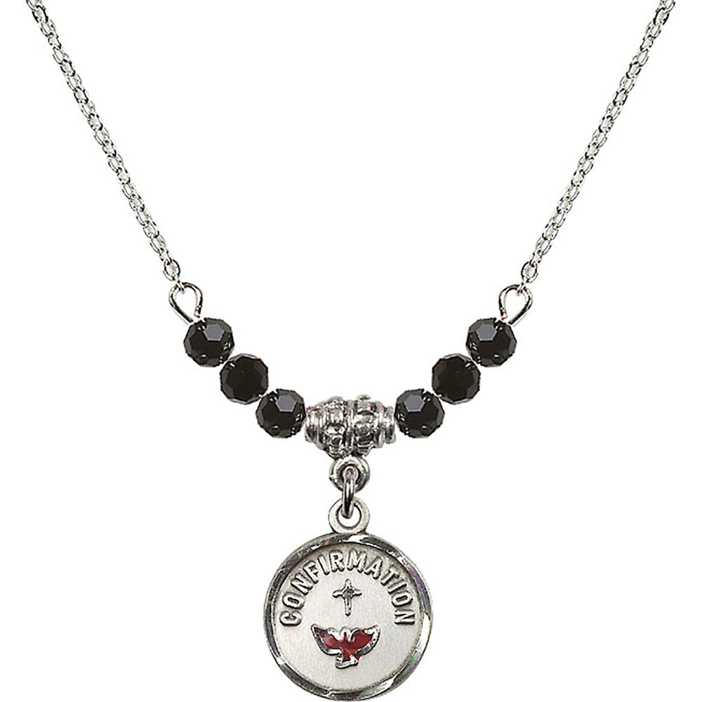Sterling Silver Confirmation Birthstone Necklace with Jet Beads - 0601