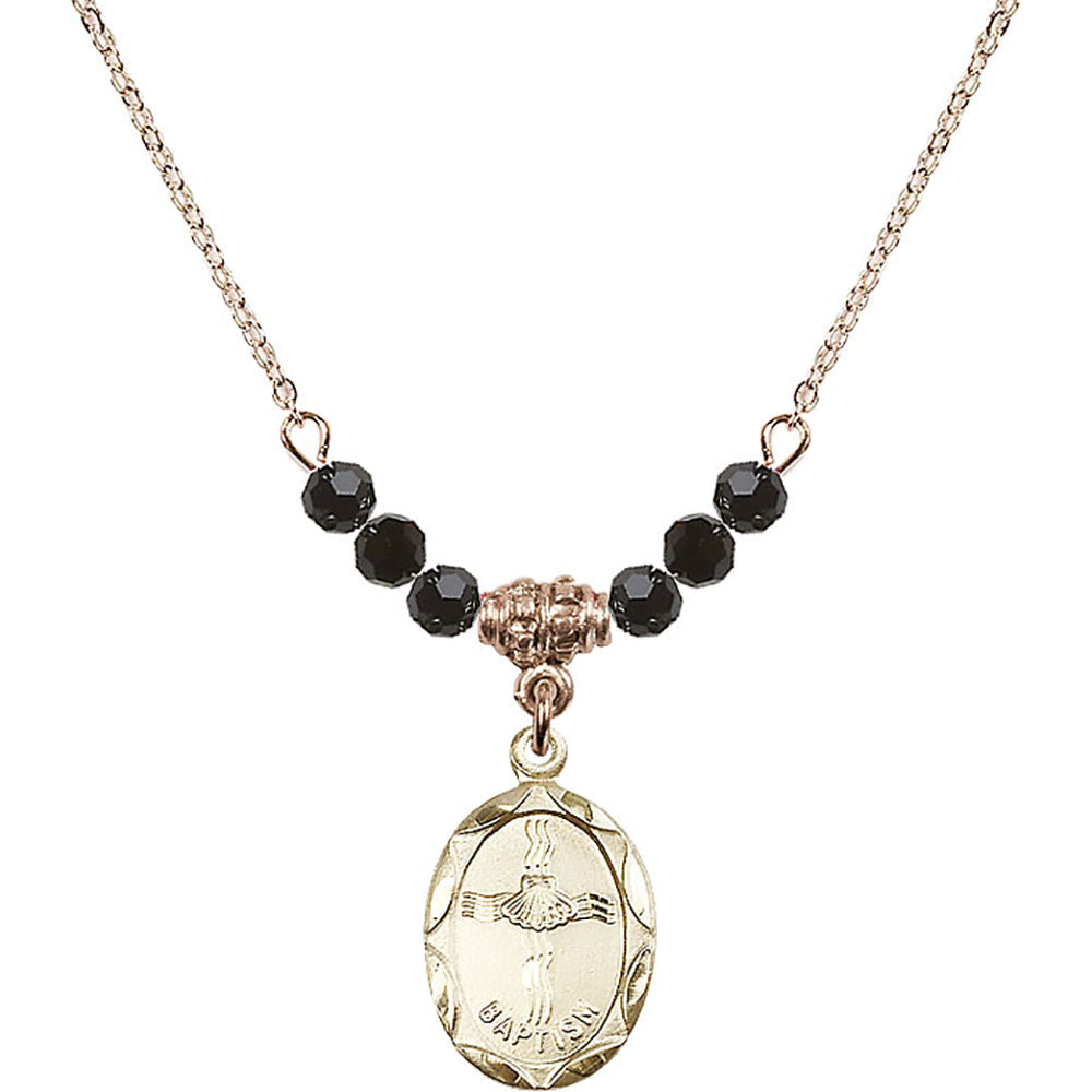 14kt Gold Filled Baptism Birthstone Necklace with Jet Beads - 0612