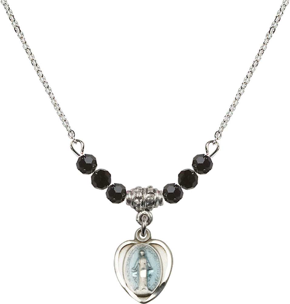 Sterling Silver Miraculous Birthstone Necklace with Jet Beads - 0706