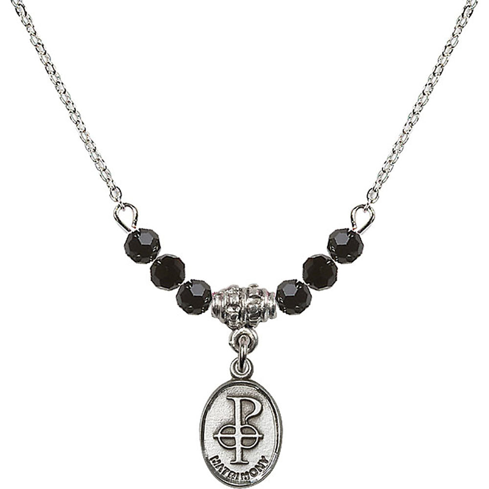 Sterling Silver Matrimony Birthstone Necklace with Jet Beads - 0969