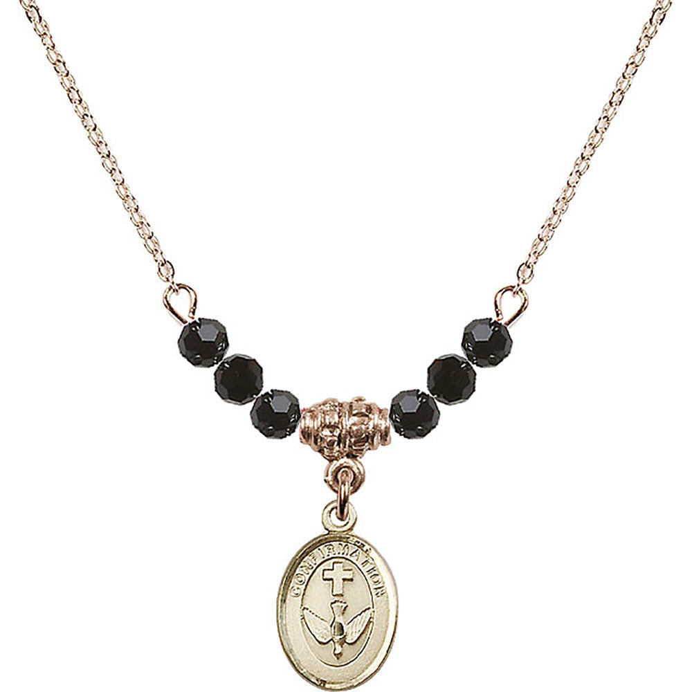 14kt Gold Filled Confirmation Birthstone Necklace with Jet Beads - 0973