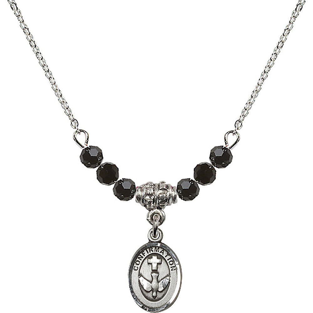 Sterling Silver Confirmation Birthstone Necklace with Jet Beads - 0973