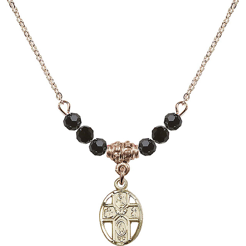14kt Gold Filled 5-Way Birthstone Necklace with Jet Beads - 0980