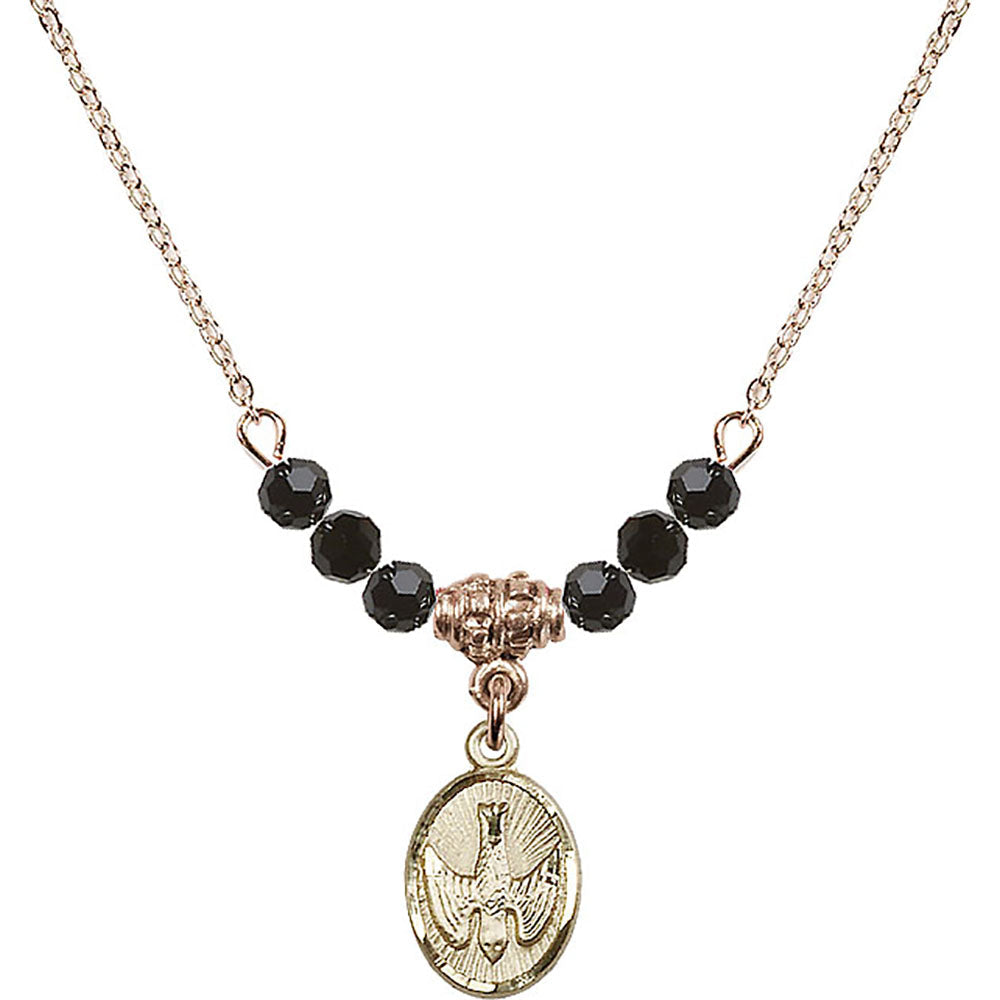 14kt Gold Filled Holy Spirit Birthstone Necklace with Jet Beads - 0982