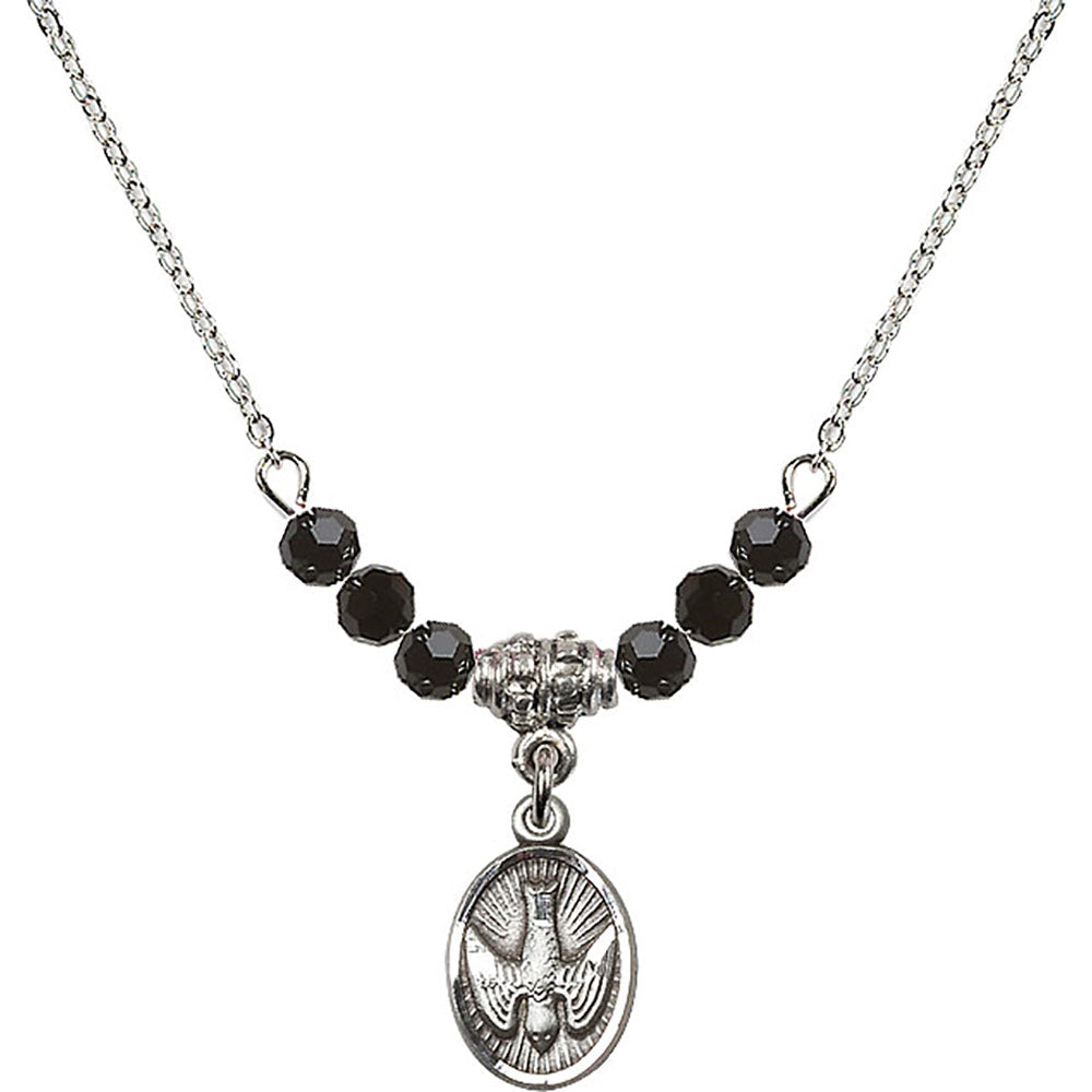 Sterling Silver Holy Spirit Birthstone Necklace with Jet Beads - 0982
