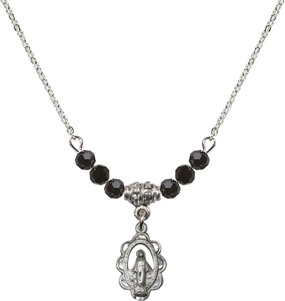 Sterling Silver Miraculous Birthstone Necklace with Jet Beads - 1610