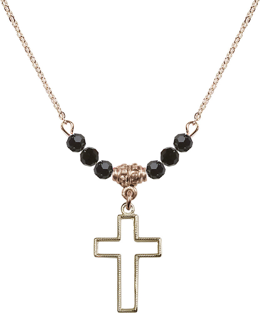 14kt Gold Filled Cross Birthstone Necklace with Jet Beads - 1708
