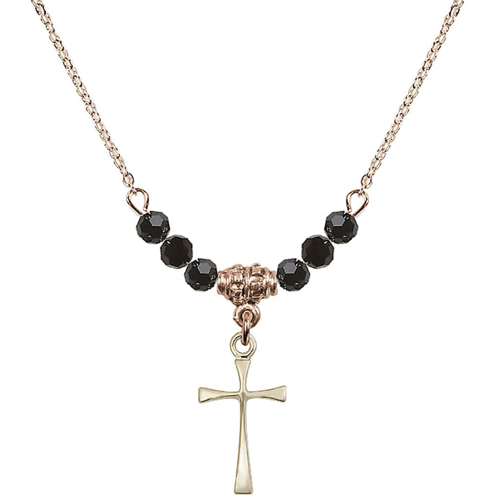 14kt Gold Filled Maltese Cross Birthstone Necklace with Jet Beads - 1872