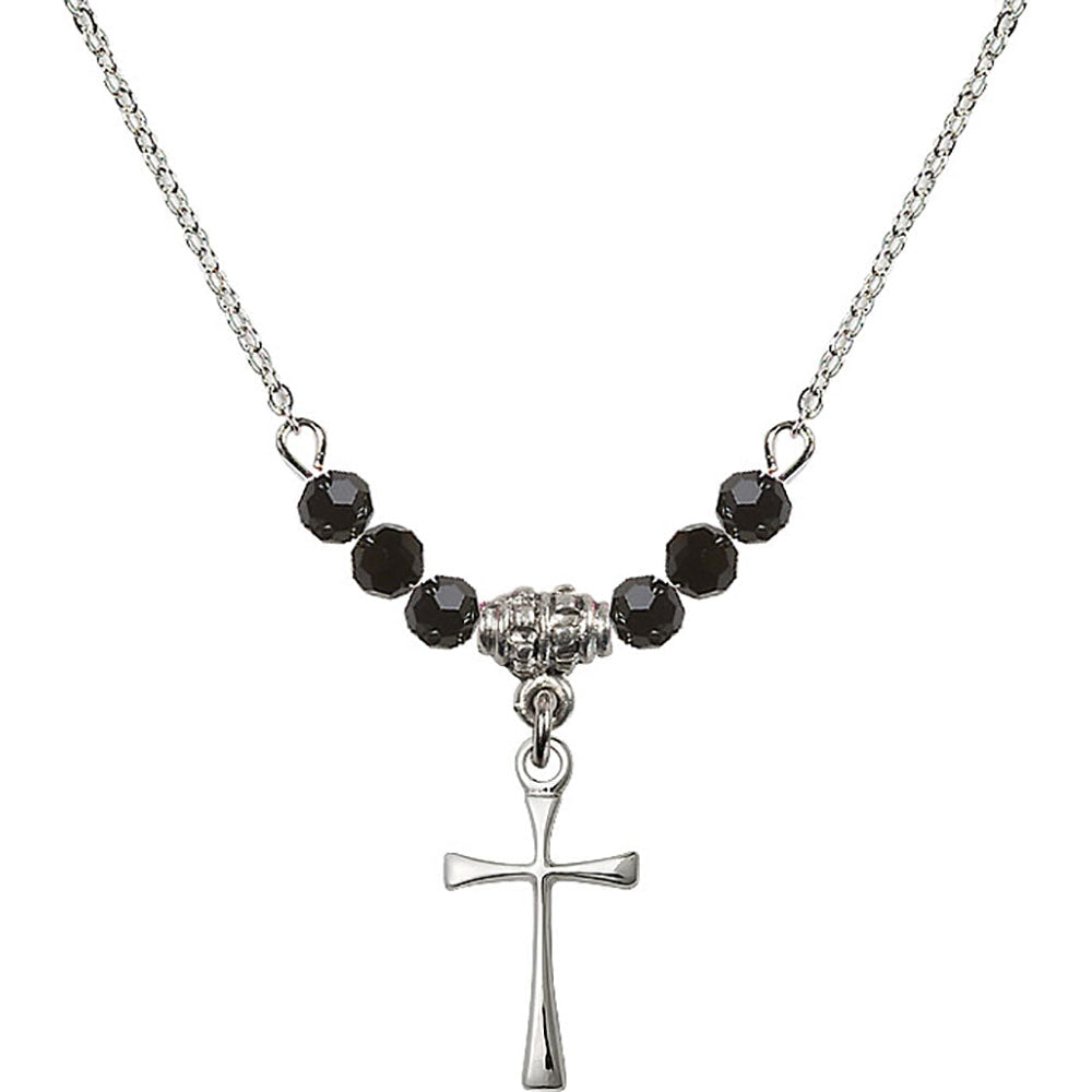 Sterling Silver Maltese Cross Birthstone Necklace with Jet Beads - 1872