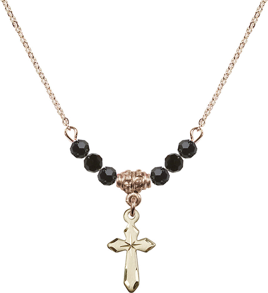 14kt Gold Filled Cross Birthstone Necklace with Jet Beads - 2529
