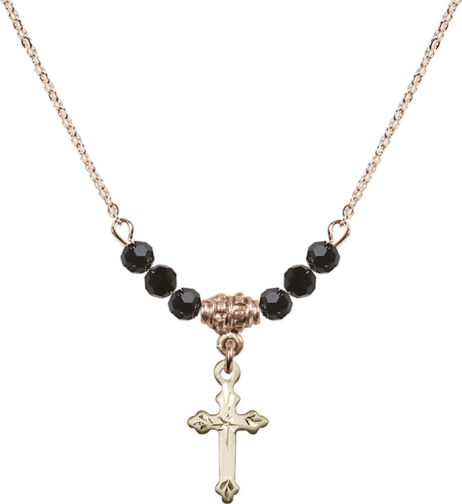 14kt Gold Filled Cross Birthstone Necklace with Jet Beads - 2531