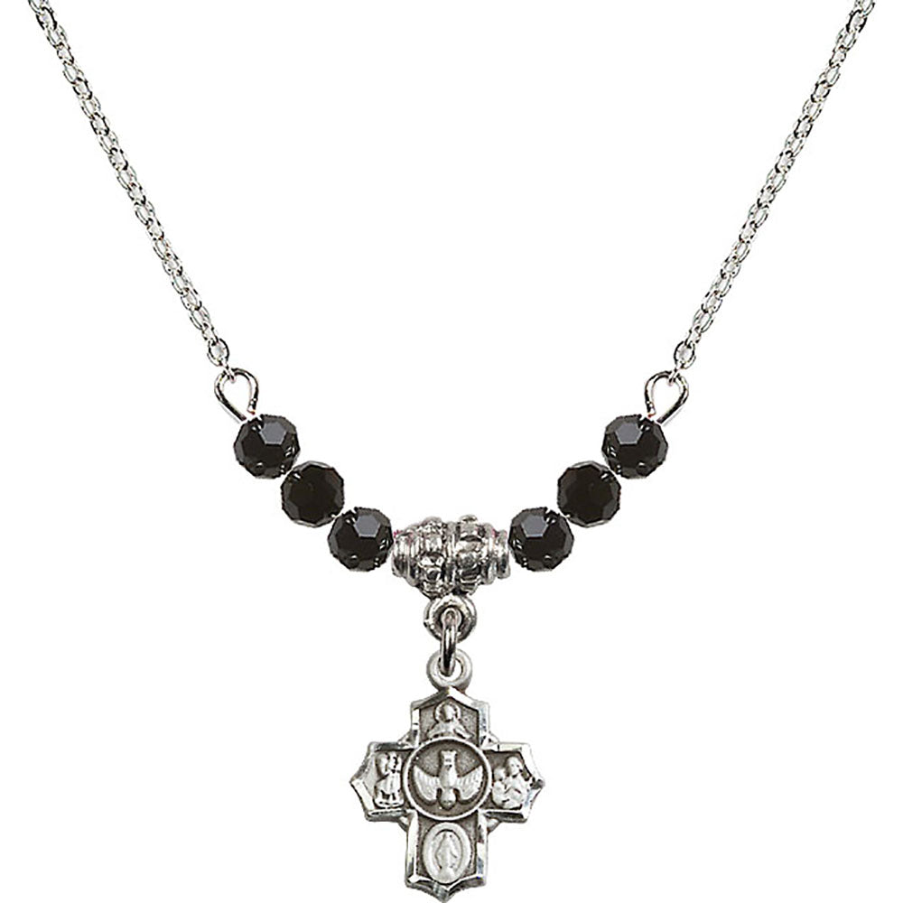 Sterling Silver 5-Way Birthstone Necklace with Jet Beads - 3190