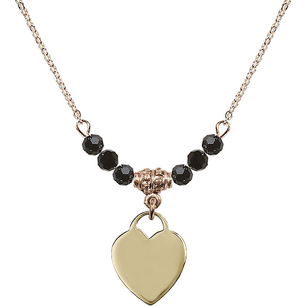 14kt Gold Filled Heart Birthstone Necklace with Jet Beads - 3400