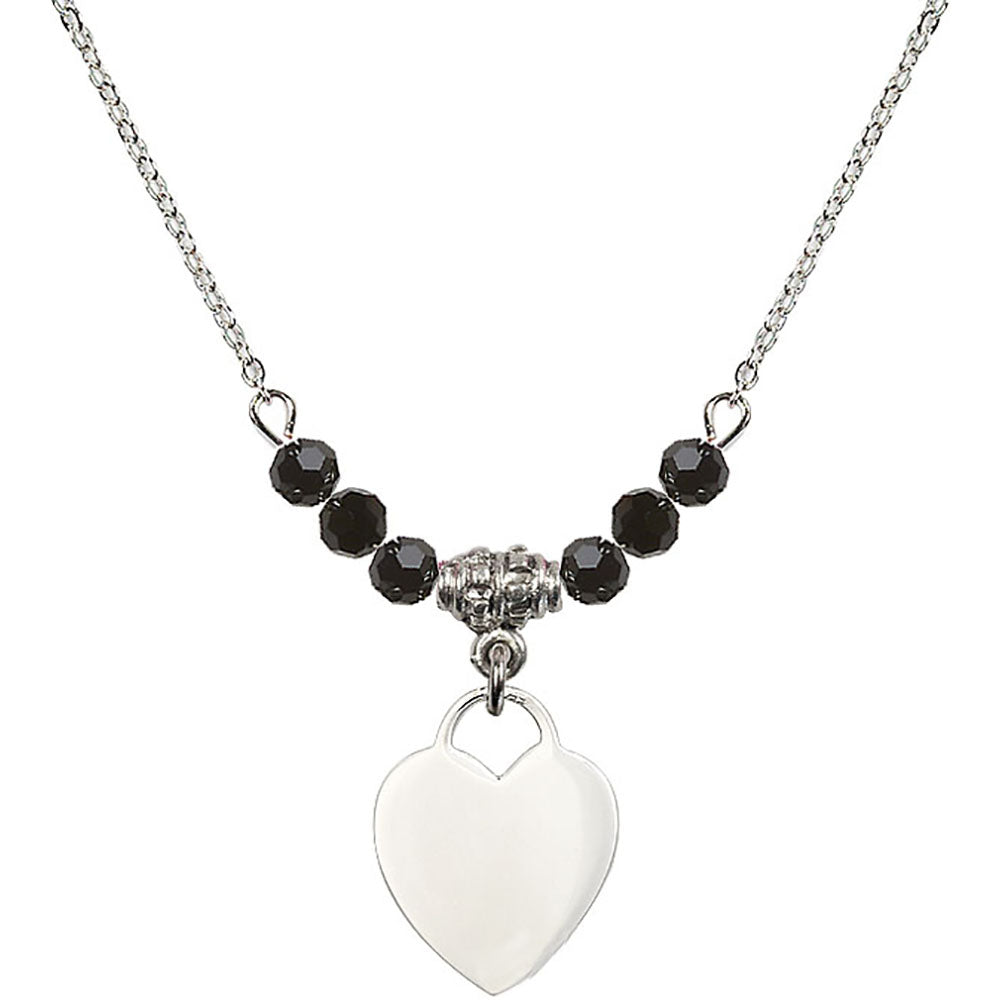 Sterling Silver Heart Birthstone Necklace with Jet Beads - 3400