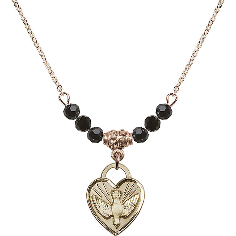 14kt Gold Filled Confirmation Heart Birthstone Necklace with Jet Beads - 3405