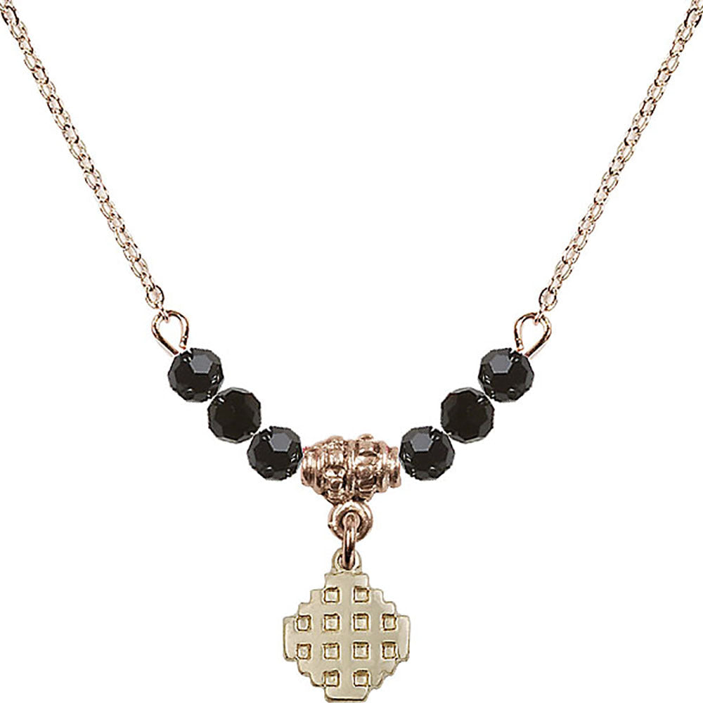 14kt Gold Filled Jerusalem Cross Birthstone Necklace with Jet Beads - 4118