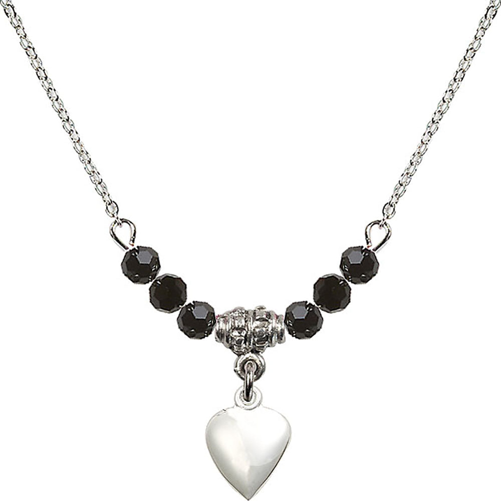 Sterling Silver Heart Birthstone Necklace with Jet Beads - 4158