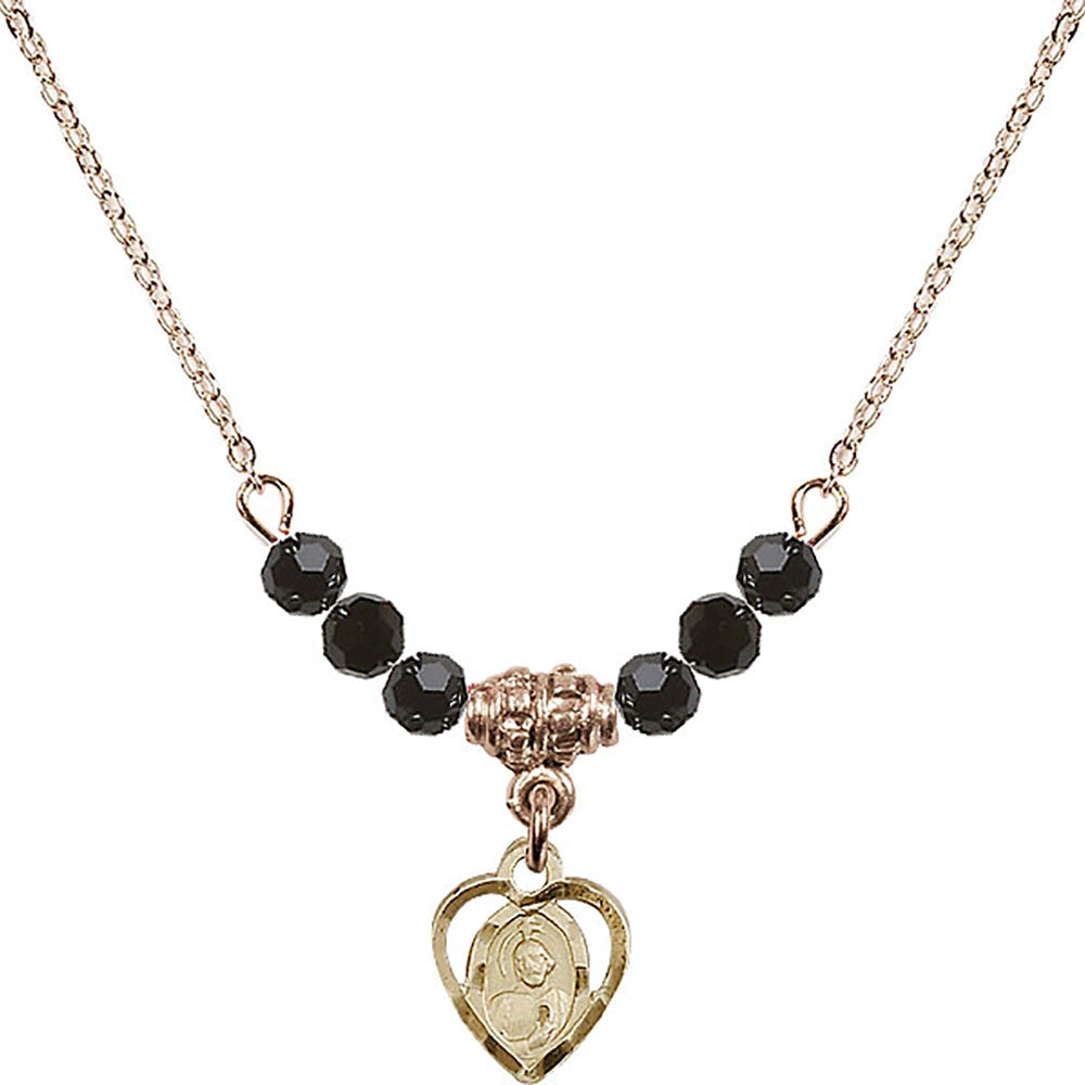 14kt Gold Filled Saint Jude Birthstone Necklace with Jet Beads - 5404
