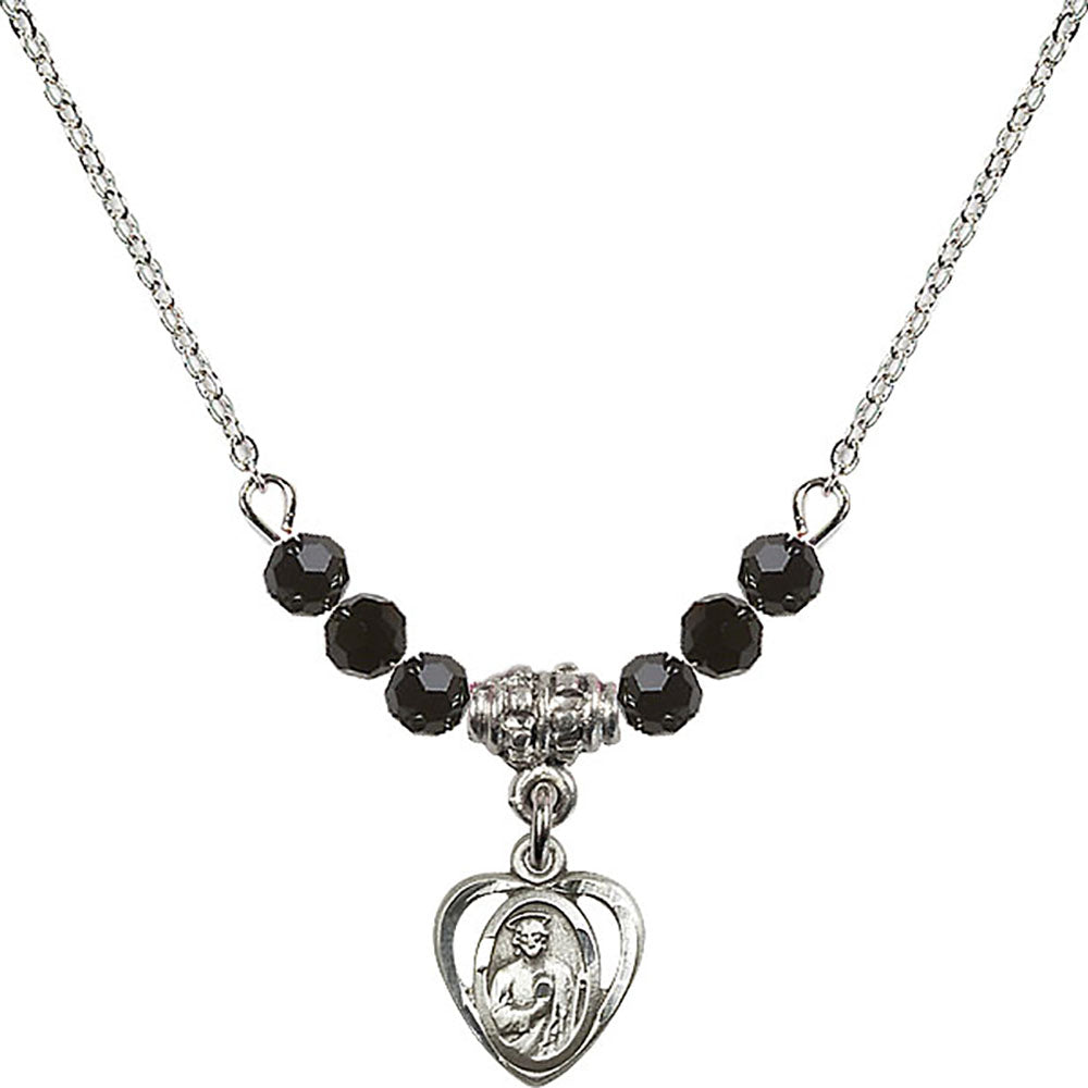 Sterling Silver Saint Jude Birthstone Necklace with Jet Beads - 5404