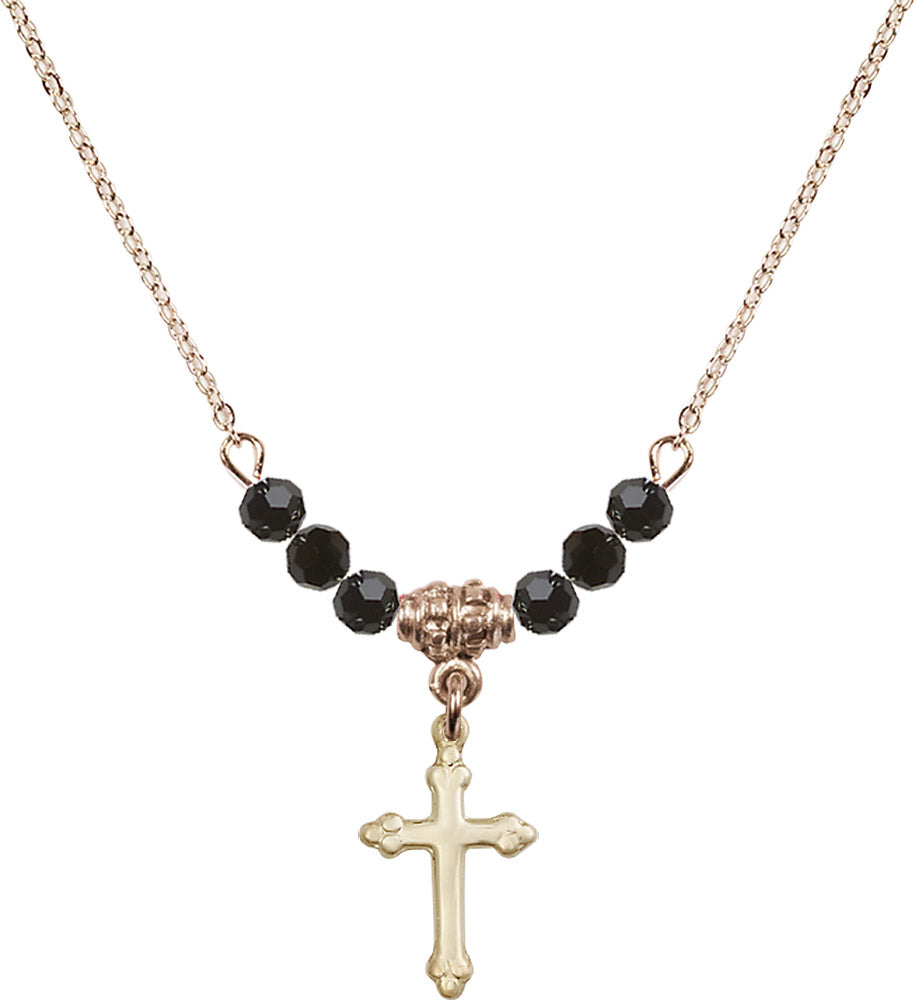 14kt Gold Filled Cross Birthstone Necklace with Jet Beads - 5415