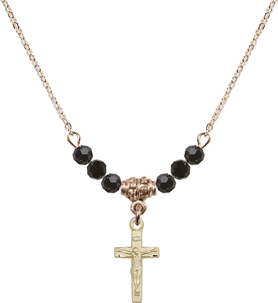 14kt Gold Filled Crucifix Birthstone Necklace with Jet Beads - 5417
