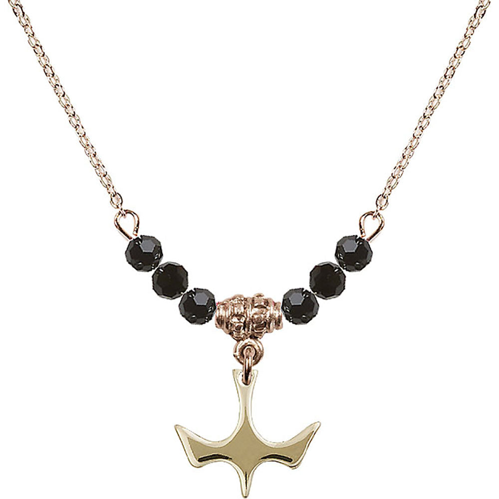 14kt Gold Filled Holy Spirit Birthstone Necklace with Jet Beads - 5431