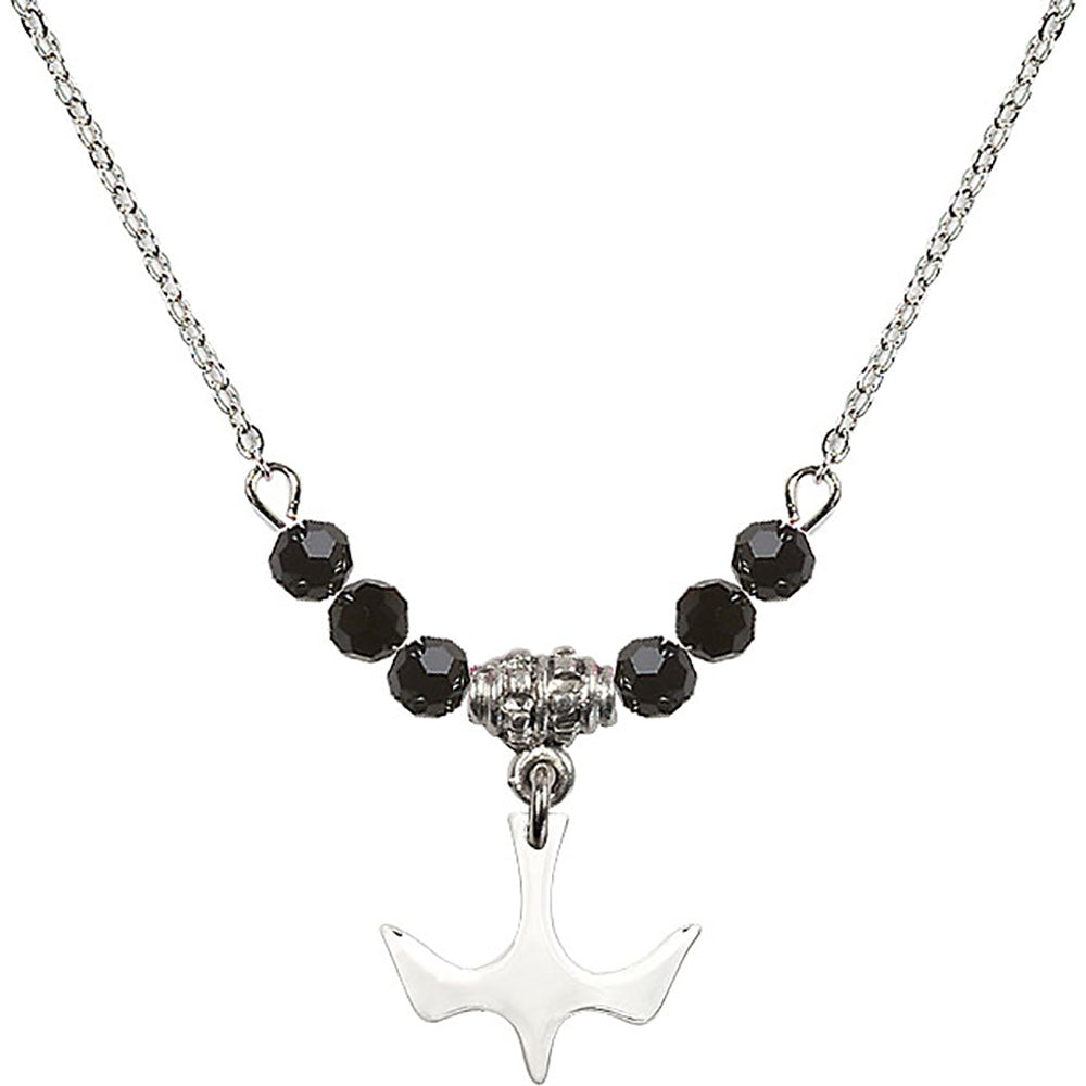 Sterling Silver Holy Spirit Birthstone Necklace with Jet Beads - 5431