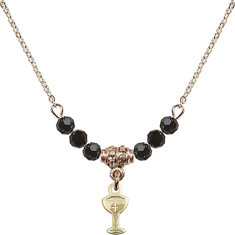 14kt Gold Filled Chalice Birthstone Necklace with Jet Beads - 5614