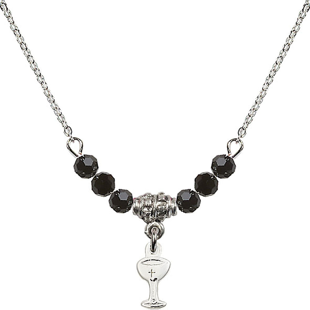 Sterling Silver Chalice Birthstone Necklace with Jet Beads - 5614