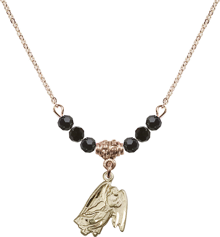 14kt Gold Filled Guardian Angel Birthstone Necklace with Jet Beads - 5642