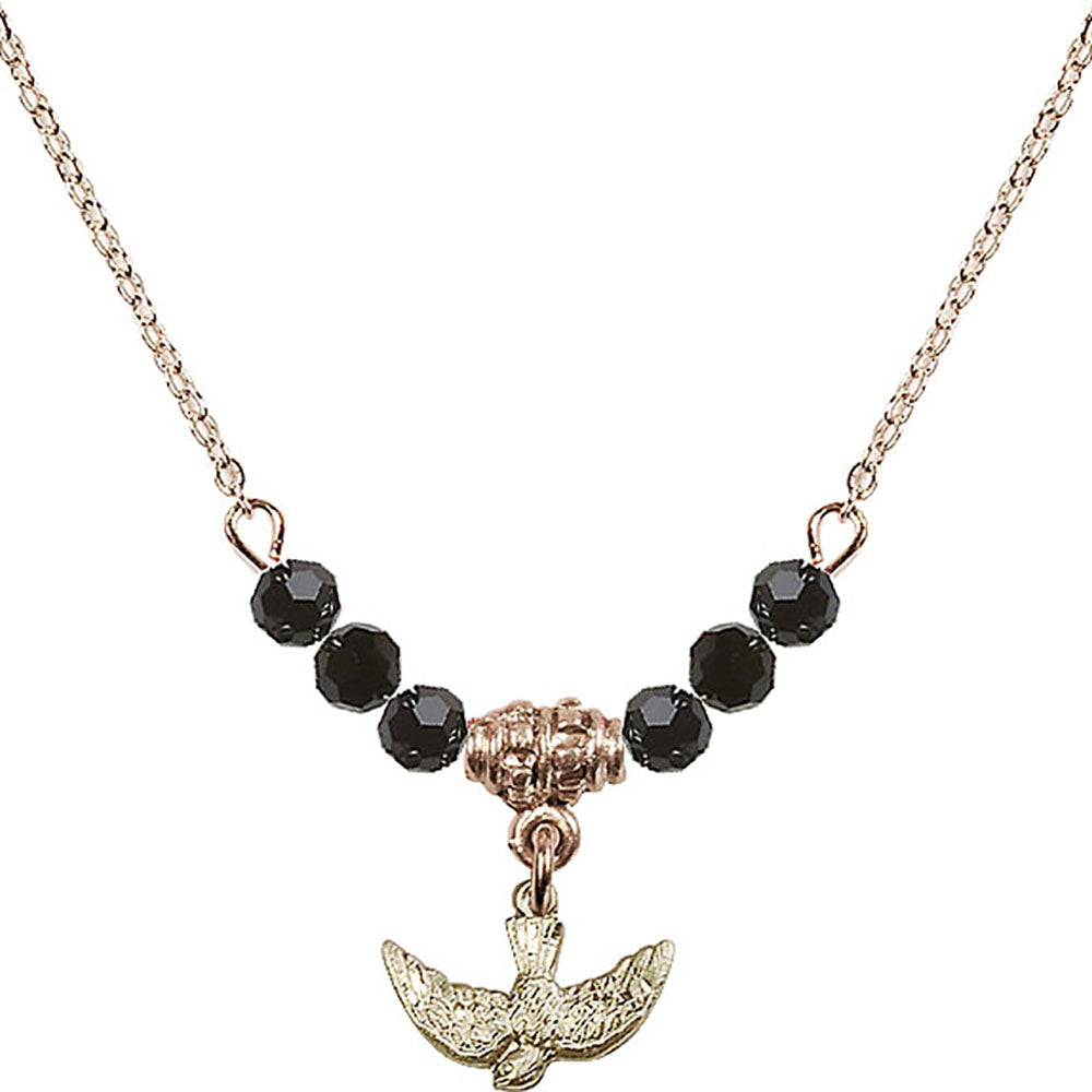14kt Gold Filled Holy Spirit Birthstone Necklace with Jet Beads - 5911