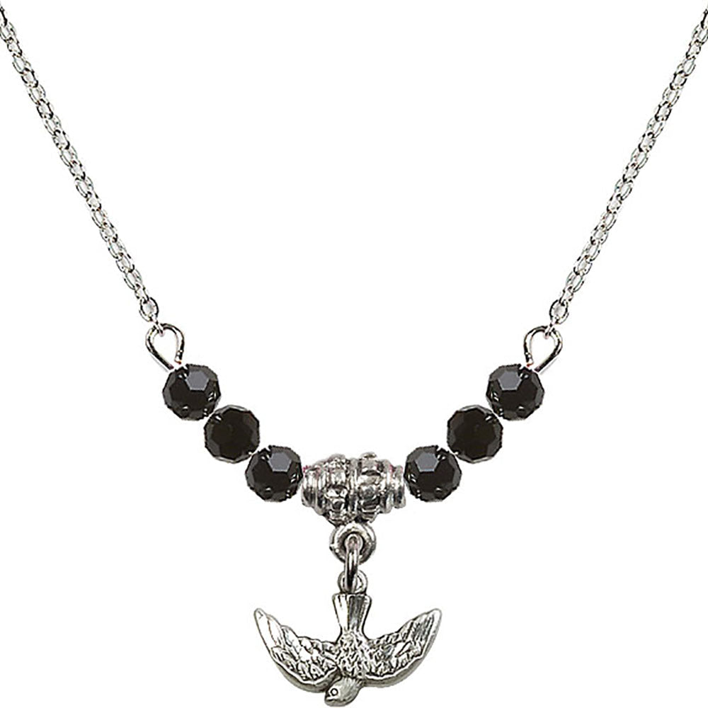 Sterling Silver Holy Spirit Birthstone Necklace with Jet Beads - 5911