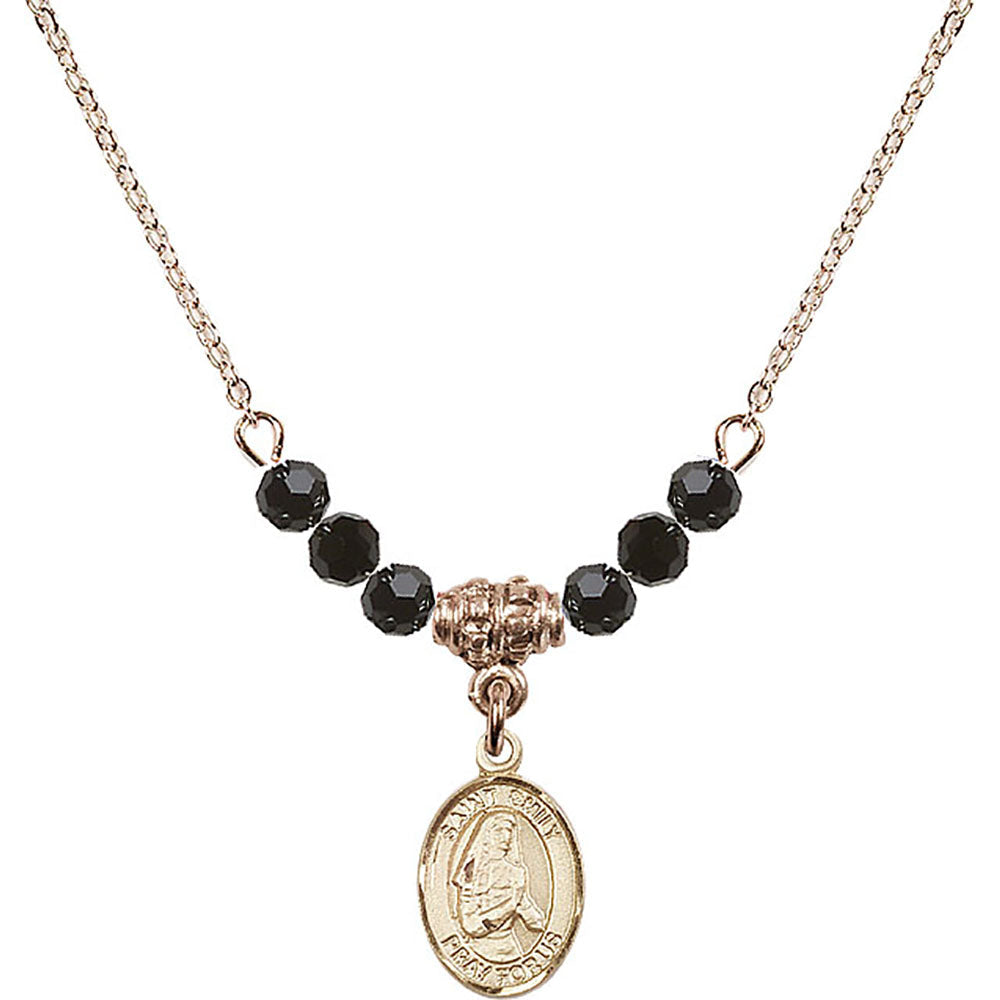 14kt Gold Filled Saint Emily de Vialar Birthstone Necklace with Jet Beads - 9047