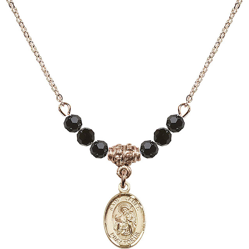 14kt Gold Filled Saint James the Greater Birthstone Necklace with Jet Beads - 9050