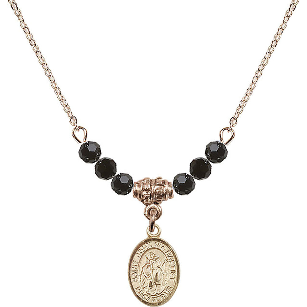14kt Gold Filled Saint John the Baptist Birthstone Necklace with Jet Beads - 9054
