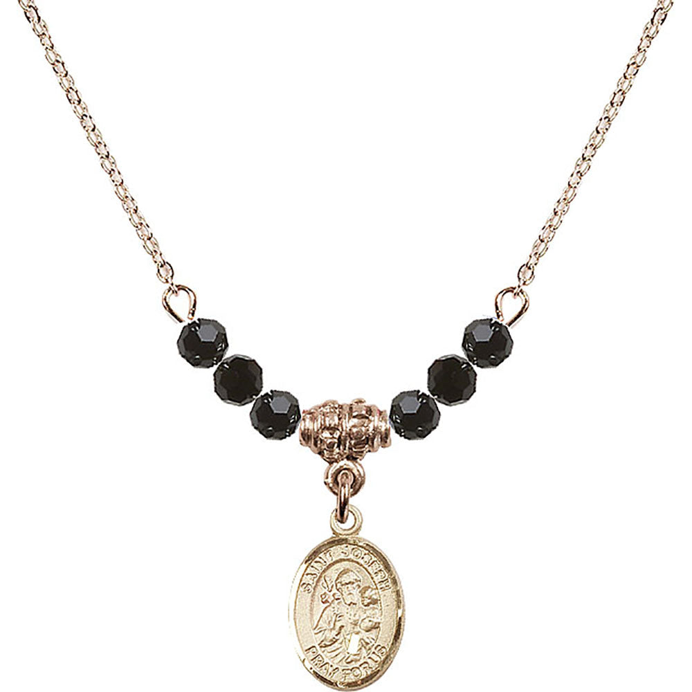 14kt Gold Filled Saint Joseph Birthstone Necklace with Jet Beads - 9058