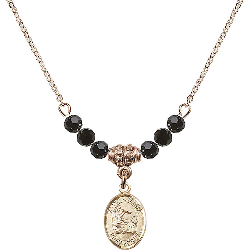 14kt Gold Filled Saint Joshua Birthstone Necklace with Jet Beads - 9059