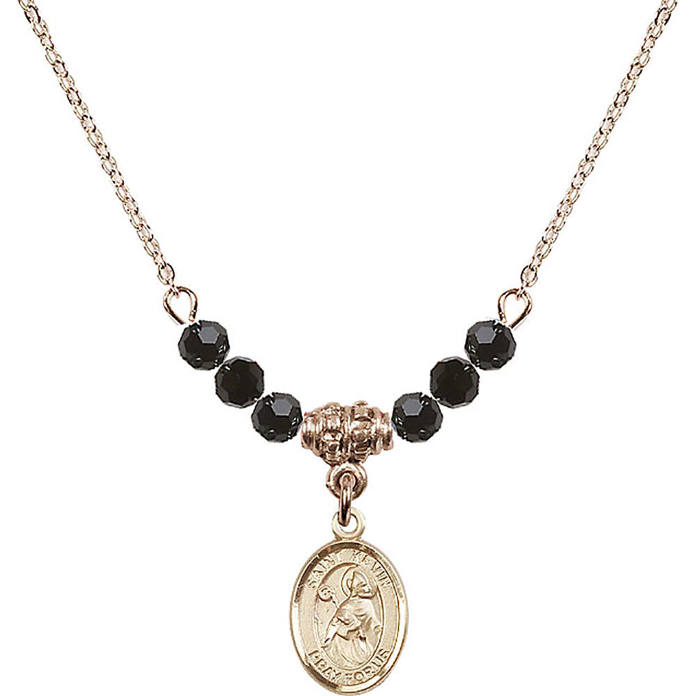 14kt Gold Filled Saint Kevin Birthstone Necklace with Jet Beads - 9062