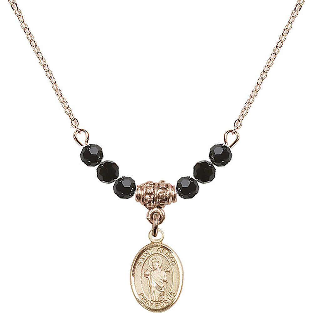 14kt Gold Filled Saint Aedan of Ferns Birthstone Necklace with Jet Beads - 9293