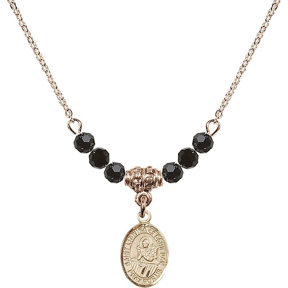 14kt Gold Filled Saint Lidwina of Schiedam Birthstone Necklace with Jet Beads - 9297