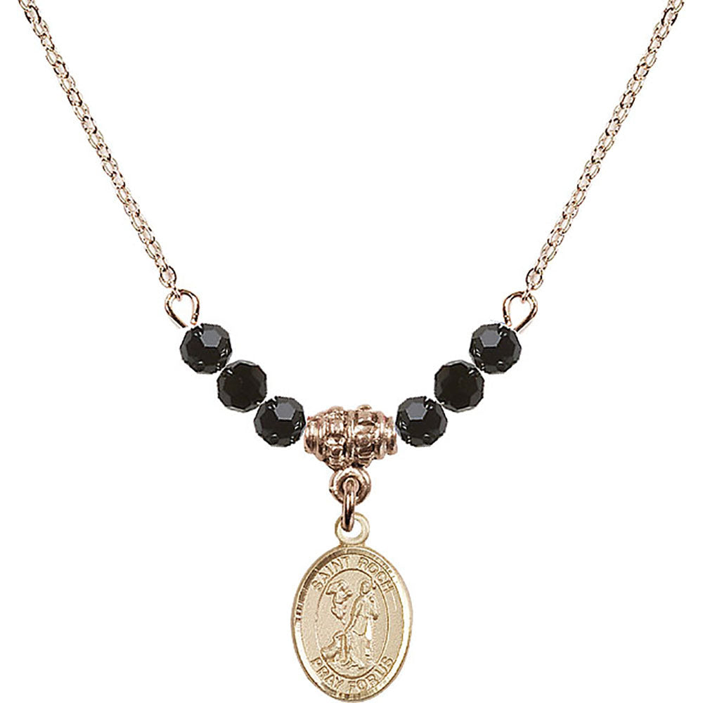 14kt Gold Filled Saint Roch Birthstone Necklace with Jet Beads - 9310
