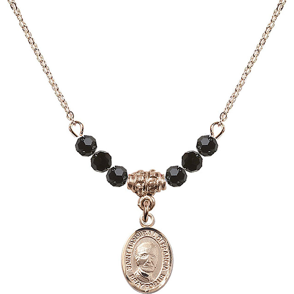 14kt Gold Filled Saint Hannibal Birthstone Necklace with Jet Beads - 9327