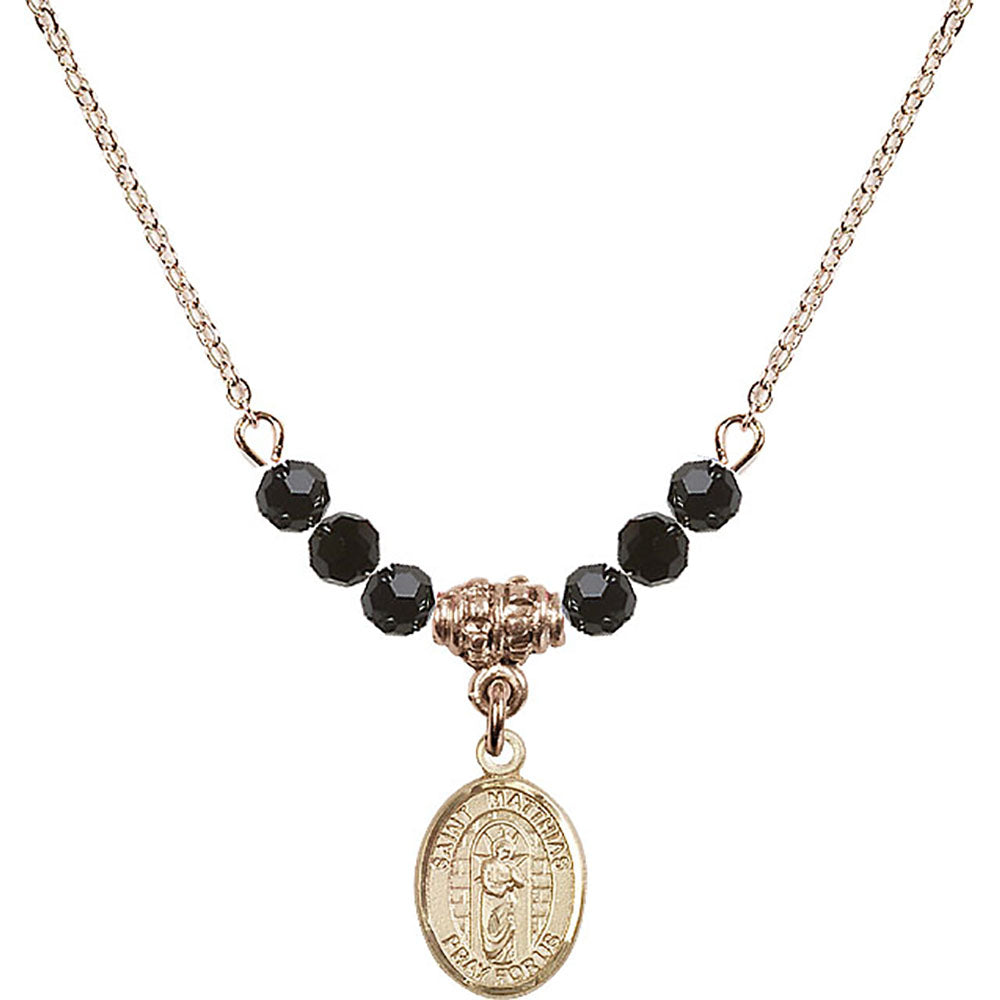 14kt Gold Filled Saint Matthias the Apostle Birthstone Necklace with Jet Beads - 9331