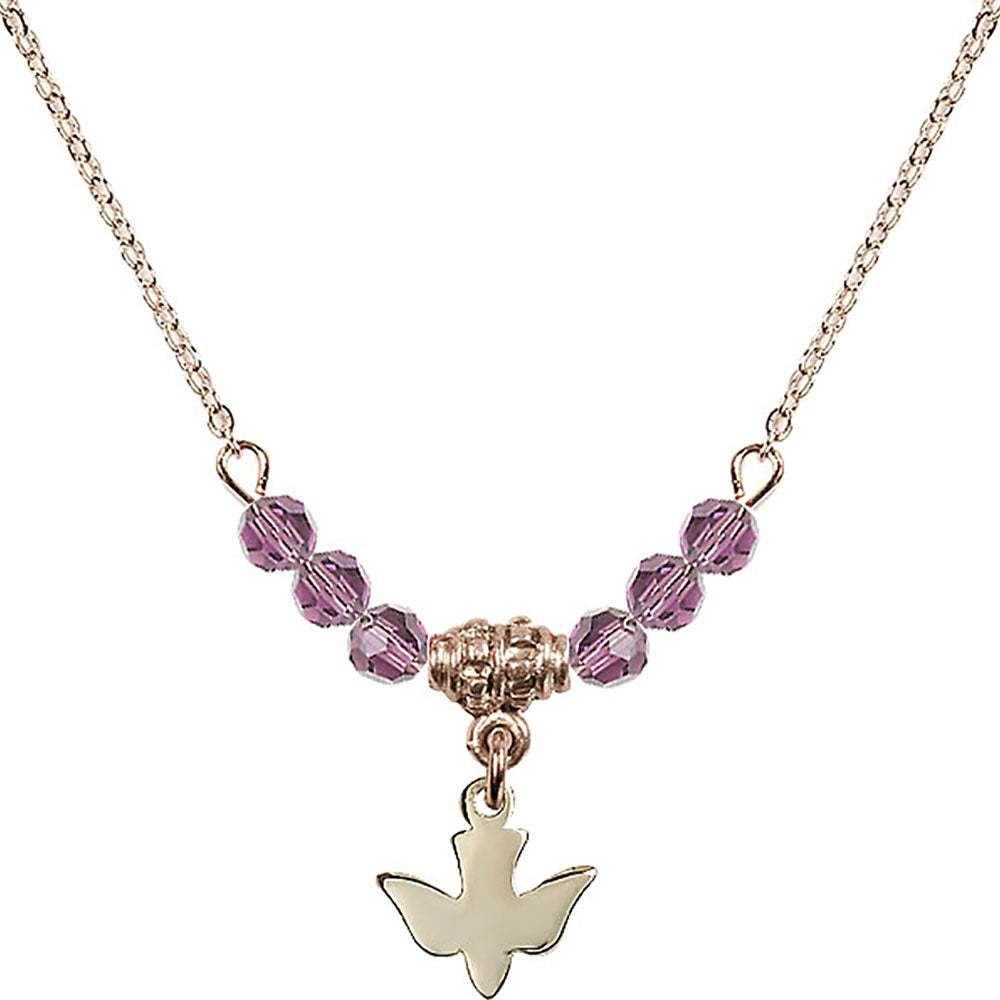 14kt Gold Filled Holy Spirit Birthstone Necklace with Light Amethyst Beads - 0225