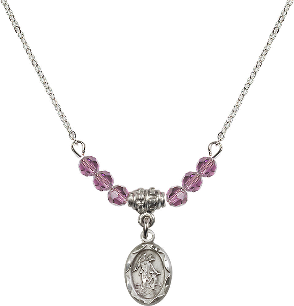 Sterling Silver Guardian Angel Birthstone Necklace with Light Amethyst Beads - 0301