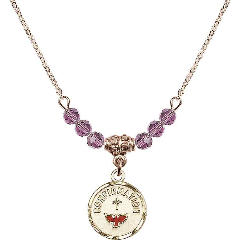 14kt Gold Filled Confirmation Birthstone Necklace with Light Amethyst Beads - 0601