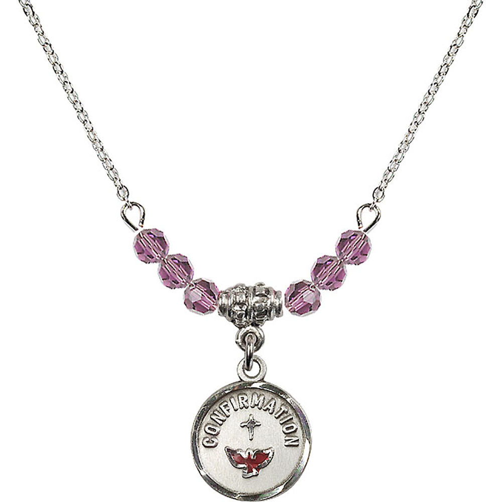 Sterling Silver Confirmation Birthstone Necklace with Light Amethyst Beads - 0601