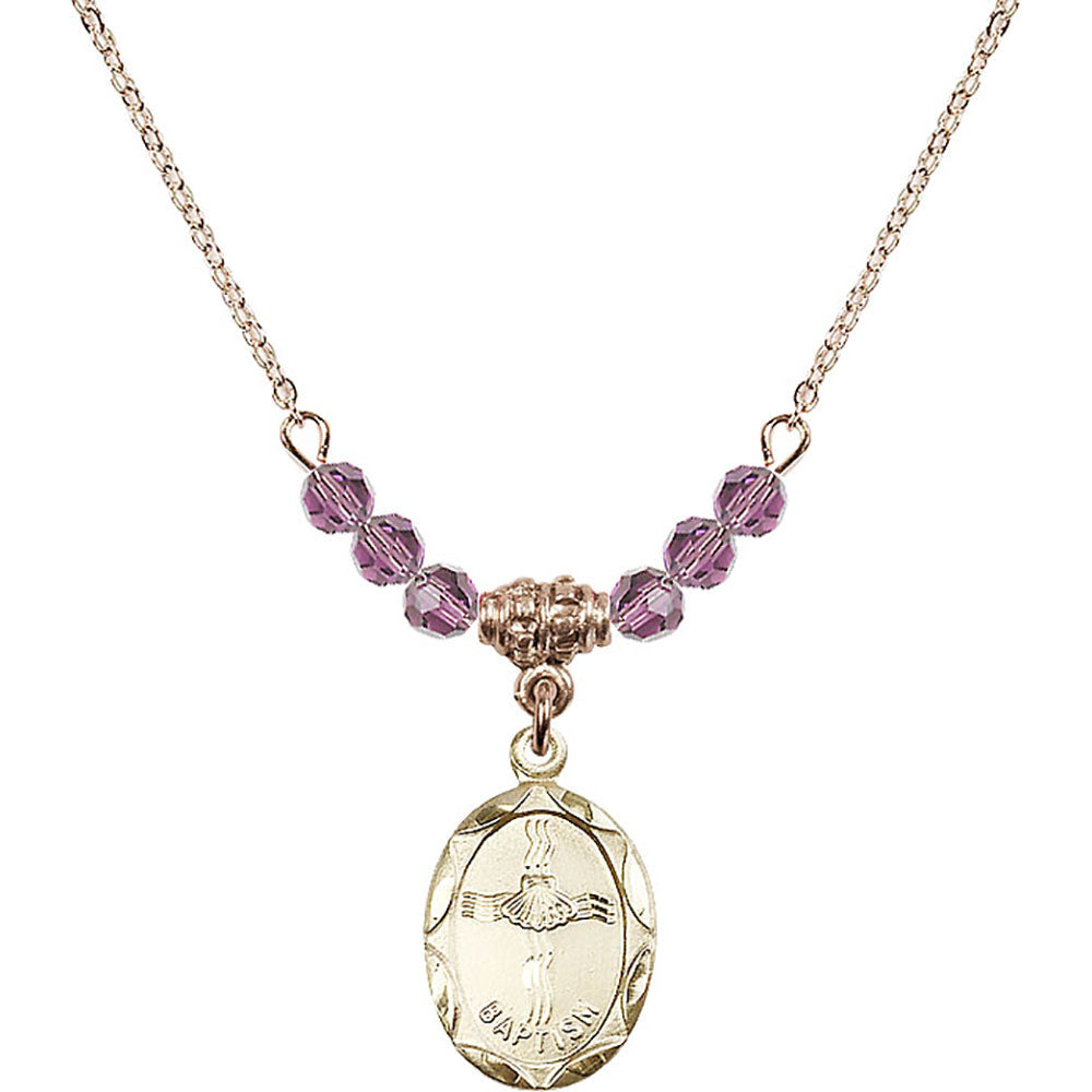 14kt Gold Filled Baptism Birthstone Necklace with Light Amethyst Beads - 0612